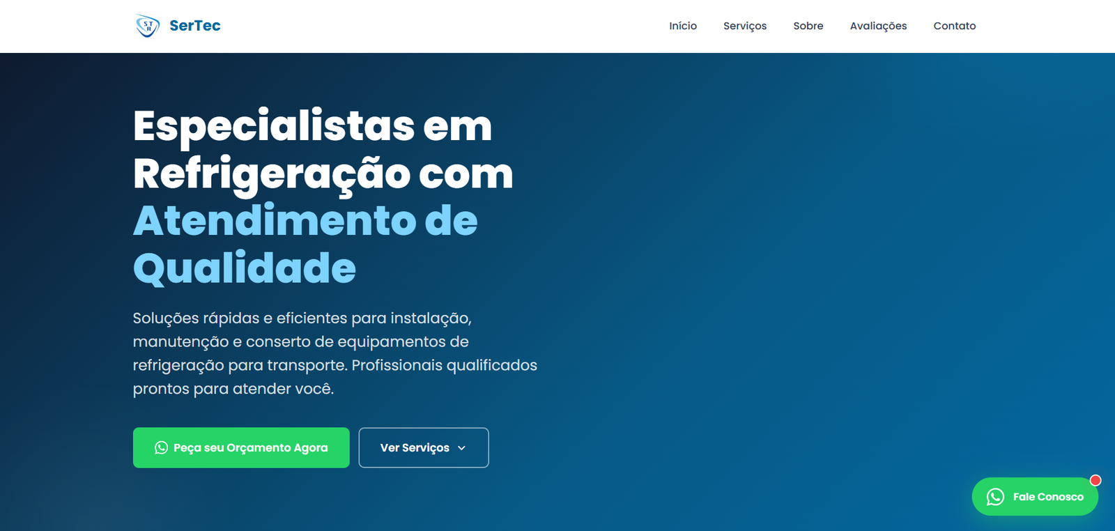 Site da Sertec Refrigeração
